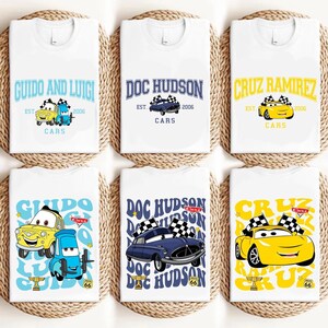 Pixar Cars Party Tees, Piston Cup Lightning Mcqueen Mater Sally Doc Hudson Cruz Guido Luigi Matching Group Tees image 2
