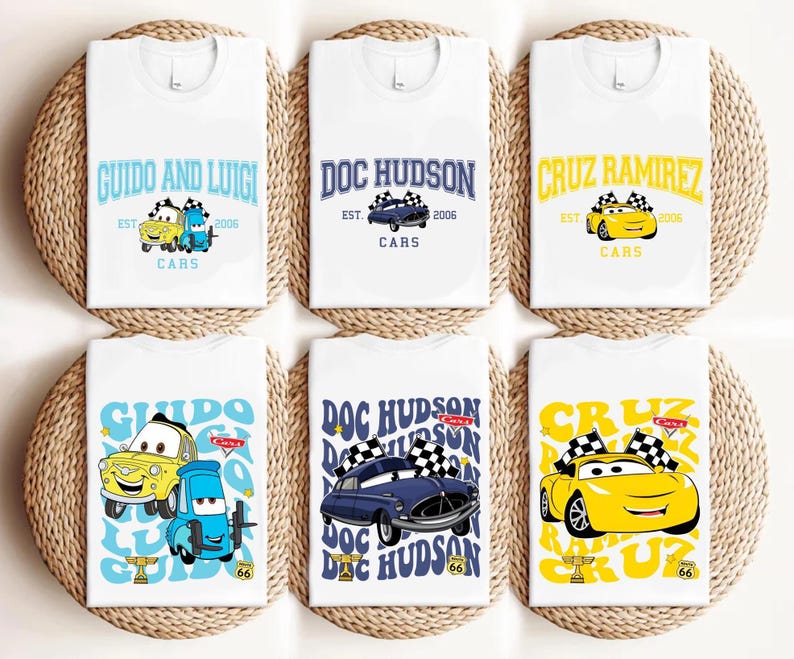 Pixar Cars Party Tees, Piston Cup Lightning Mcqueen Mater Sally Doc Hudson Cruz Guido Luigi Matching Group Tees image 2