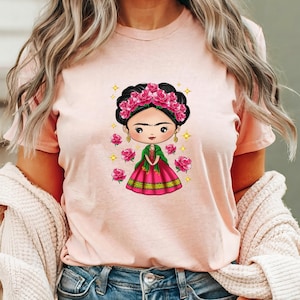 Camiseta de Frida Kahlo, linda camiseta de niña mexicana, mono para bebé niña, linda camiseta para bebé, camiseta para niño, regalo de Navidad para niños imagen 4