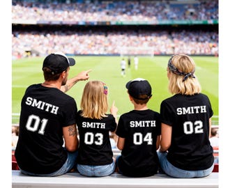 Custom Family Name Jersey Shirt, Personalized Last Name Number Tee, Matching Family Sports Shirt, Custom Squad Jersey Style T-Shirt