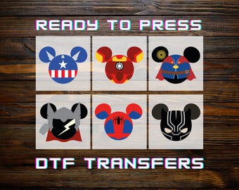 Mickey Avengers Matching Superheroes Group DTFs, Marvel MCU Ready to Press Transfers, Iron-on