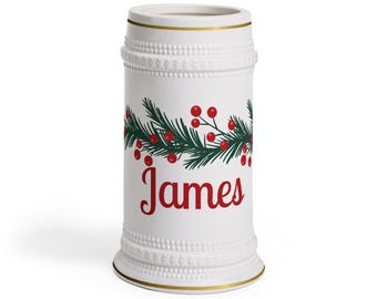 Personalized Christmas Beer Stein Mug, Gift idea for any beer drinker, Cheers for the Holiday Season!