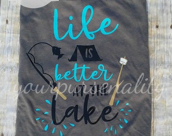 Life is better at the lake, fishing, smore making, camping shirt, camp hair don't care, vinyl shirt, tank top, tee shirt, tshirt