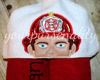 Fireman towel, Fire woman towel, Firefighter hooded towel, Dress up towel, pool towel, bath towel, kids towel, pool cover up, kids towel