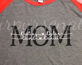 Mom shirt, Mamaw shirt, Grandma tee, Granny t-shirt, with names,  vinyl shirt, glitter tee shirt, vinyl tee