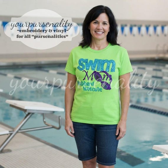 Custom Swim Mom Shirt, Personalized Swim Team Spirit Wear, Embroidered Goggles Tee, Swim Meet Gift, Coach