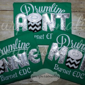 Drumline Mom shirt, Drumline Dad shirt, grandma grandpa, aunt, uncle, glitter tee, handmade by yourpursenality