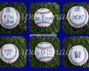 Birth announcement embroidered baseball or softball, handmade by Yourpursenality