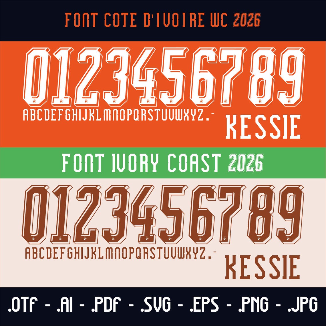 Vector Font for Ivory Coast 2026 World Cup Jersey. Vector Designs in ...