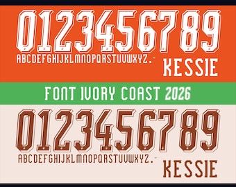 Vector font for Ivory Coast 2026 World Cup jersey. Vector designs in svg, ai, pdf, otf, eps, png, jpg formats.