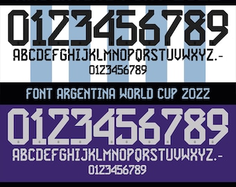 Argentina World Cup 2022 jersey vector font. Vector designs in svg, ai, pdf, otf, eps, png, jpg format.