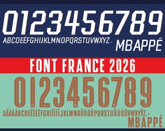Police vecteur maillot France 2026 coupe du monde Domicile et extérieur. Motifs vectoriels format svg, ai, pdf, otf, eps, png.