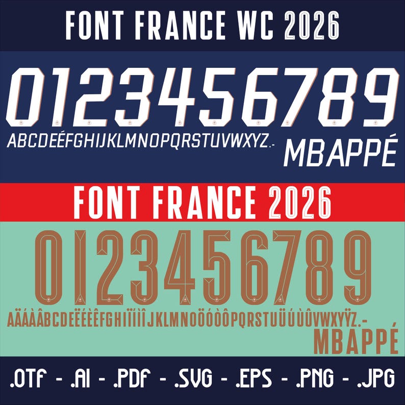 Vector Font for France 2026 World Cup Home and Away Jerseys. Vector ...
