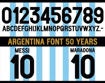 Argentina 50th Anniversary Jersey Vector Font 2024-2025. Vector designs in svg, ai, pdf, otf, eps, png, jpg format.