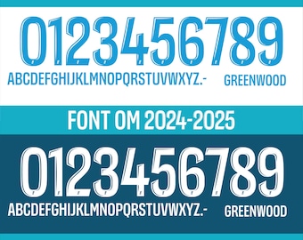 Vector font for Olympique de Marseille Ligue 1 2024-2025 jersey. Vector designs in svg, ai, pdf, ttf, eps, png format.