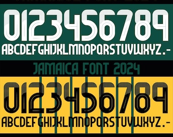 Jamaica 2024 Football Jersey Vector Font. Vector designs in svg, ai, pdf, otf, eps, png, jpg format.