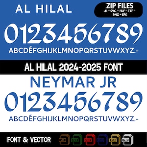 May include: A digital font design for the name "Neymar Jr." in a blue color with a white background. The font is available in a variety of file formats, including AI, SVG, PDF, TTF, PNG, and EPS. The font is also available in a vector format.