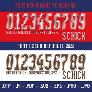 Vektortypsnitt för Tjeckiens VM-tröja 2026, typografi 2026. Vektordesigner i svg-, ai-, pdf-, otf-, eps-, png- och jpg-format.