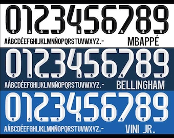Madrid 2025-2026 jersey vector font. Vector designs in svg, ai, pdf, otf, png, jpg format.