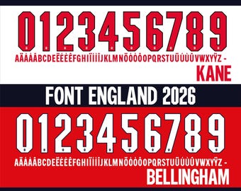 England 2026 jersey vector font. Vector designs in svg, ai, pdf, otf, eps, png, jpg formats.
