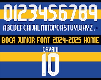 Boca Cavani 2024-2025 jersey vector font. Vector designs in svg, ai, pdf, otf, eps, png, jpg format.