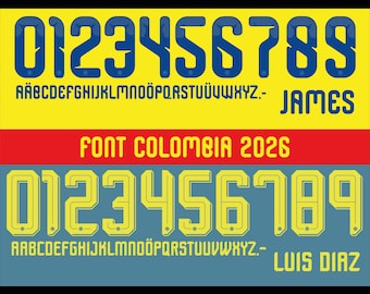 Vector font for Colombia 2026 World Cup jersey. Vector designs in svg, ai, pdf, otf, eps, png, jpg formats.