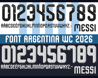 Vector font for Argentina 2026 jersey, Messi. Vector designs in svg, ai, pdf, otf, eps, png, jpg formats.