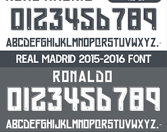 Real Madrid 2015-2016 jersey vector font. Vector designs in svg, ai, pdf, ttf, eps, png format.