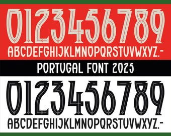 Portugal 2025 jersey vector font. Vector designs in svg, ai, pdf, otf, eps, png, jpg format.