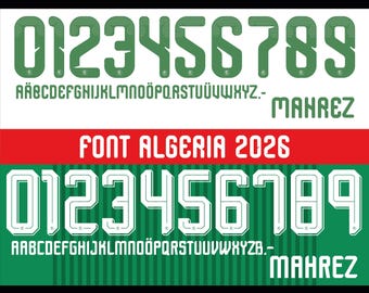Fuente vectorial para la camiseta de Argelia del Mundial 2026. Diseños vectoriales en formatos svg, ai, pdf, otf, eps, png y jpg.