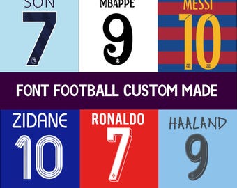Fuente vectorial personalizada de camiseta de fútbol. Formato de patrones vectoriales svg, ai, pdf, otf, eps, png.