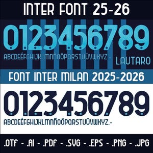 Inter 2025-2026 jersey vector font. Vector designs in svg, ai, pdf, ttf, eps, png format.