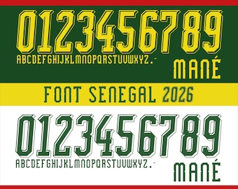 Vector font for Senegal 2026 World Cup jersey. Vector designs in svg, ai, pdf, otf, eps, png, jpg formats.