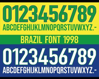 Brazil 1998 jersey vector font, R9 Ronaldo. Vector designs in svg, ai, pdf, otf, eps, png, jpg format.