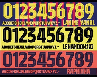 Barça 2025-2026 jersey vector font. Vector designs in svg, ai, pdf, otf, eps, png, jpg format.