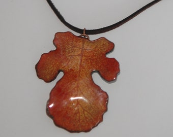 Orange and Green Large Leaf- Reversible Enamel Necklace