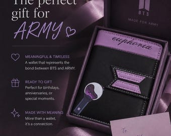 Portafoglio fatto a mano ispirato ai BTS • progettato per gli ARMY • Regalo per gli ARMY • Portafoglio K-pop
