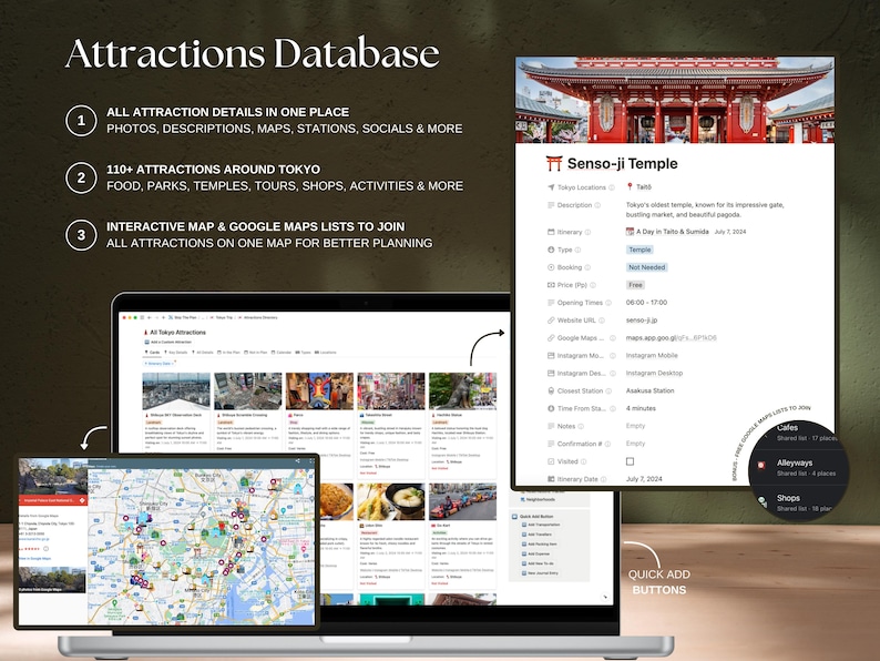 Over 100 Tokyo attractions in one Japan travel template.