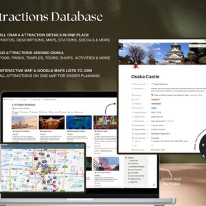 110 attractions around Osaka in one template. Pick and choose whichever you like to build your own itinerary. Add your own as you need.
