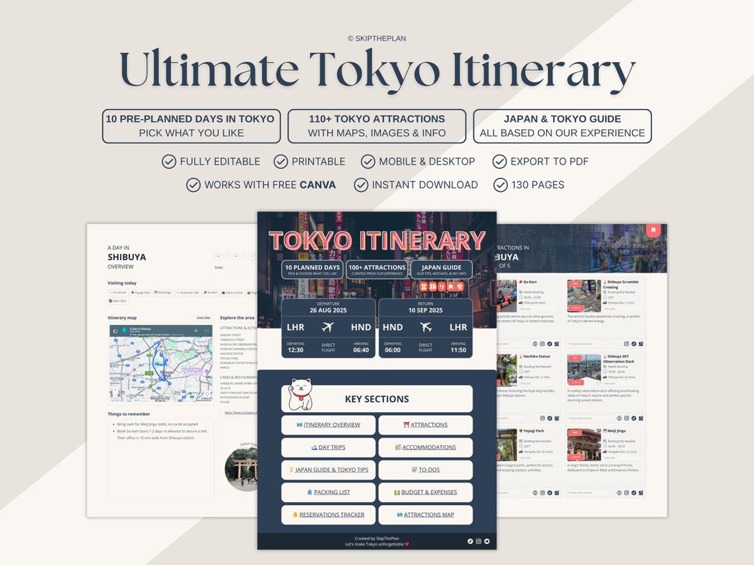 Tokyo Itinerary Canva Template | 1-10 Day Tokyo Trip Planner, Printable Tokyo Travel Guide, PDF ...