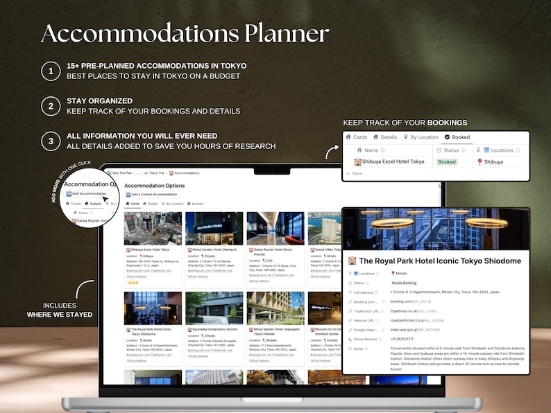 Over 15 pre-planned accommodations and recommendations around Tokyo.