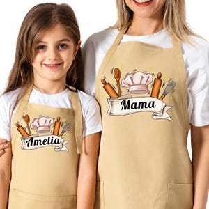 Personalized Matching Mama And Me Apron, Custom Apron for Toddler, Youth Apron, Custom Kitchen Apron  Cooking Apron with Pocket, Apron Gift