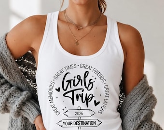 Custom Girls Trip Tank Top, Personalized Vacation Gift, Group Of Friends Tank Top, Women's Racerback Tank Top