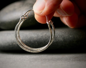 Sterling silver hammered hoop earrings 1"