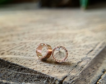 Tiny 14k rose gold hammered circle post earrings