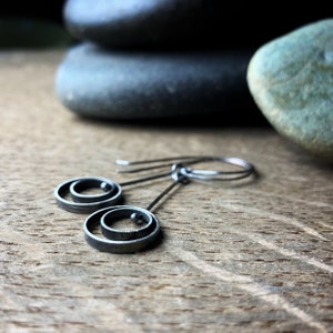 Oxidized sterling silver kinetic dangle earrings Hanging Orbit image 5