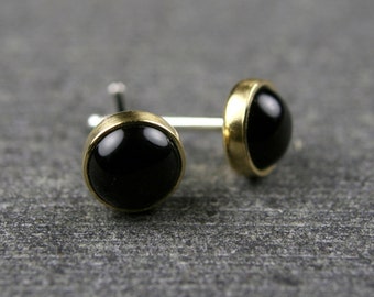 Black onyx studs bezel set in 18k yellow gold 5mm