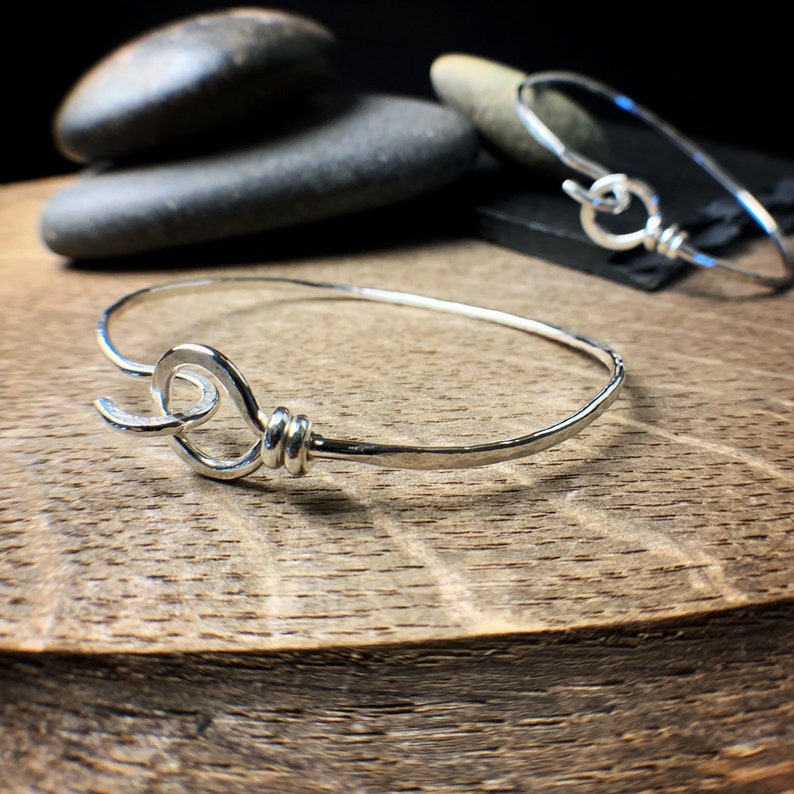 Sterling silver hammered bangle hook and loop bracelet image 2