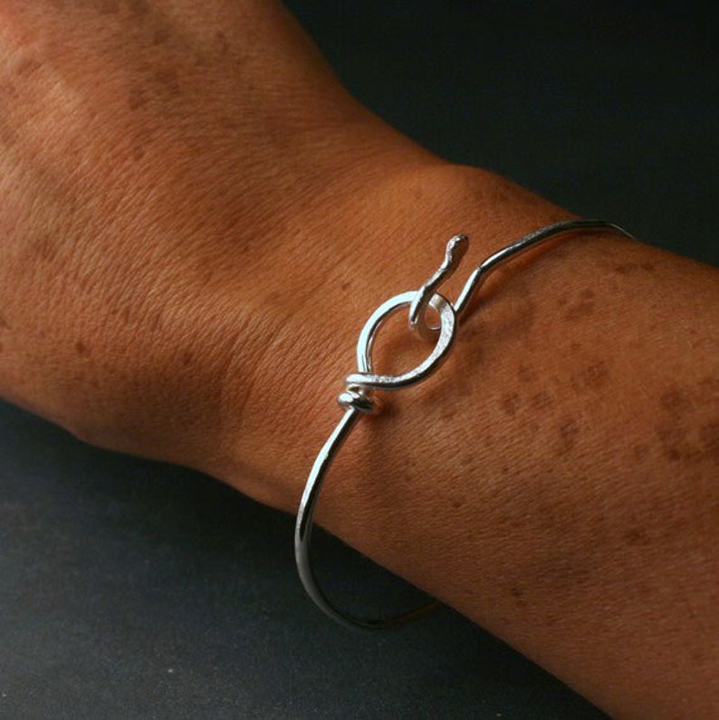 Sterling silver hammered bangle hook and loop bracelet image 6