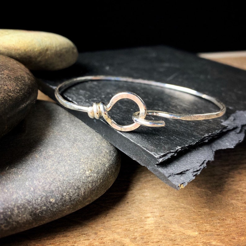 Sterling silver hammered bangle hook and loop bracelet image 7